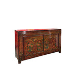 Vintage Orange Red Brown Floral Graphic Credenza Sideboard Cabinet ws4314S