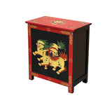 Tibetan Oriental Black Red Foo Dogs Lions End Table Nightstand ws4631S
