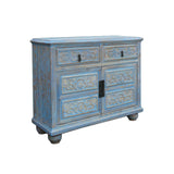 Oriental Floral Shabby Chic Rustic Light Blue High Credenza Cabinet cs1158S