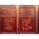 Chinese Brown Stain Geometric Flower Pattern Wood Panel Floor Screen cs5894S