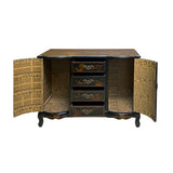 Chinese Black Veneer Golden Scenery Credenza Console Cabinet Table cs7680S