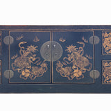 Black Distressed Copper Golden Foo Dog Graphic Low Console Table Cabinet cs7690S