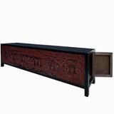 Black Brick Red Opera Scenery Relief Carving Panel Low Console Table Cabinet cs7691S