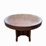 Chinese Brown Flower Carving Wood Round Pedestal Base Tea Table cs7697S