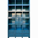 Tall Chinese Distressed Solid Blue Lacquer Display Bookcase Cabinet cs7701S
