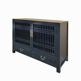 Oriental Minimalist Black Wood Shutter Doors Credenza Storage Cabinet cs7703S