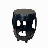 Chinese Black Lacquer Wood Open Ru Yi Bar Round Barrel Stool cs7707S