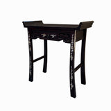 Oriental Solid Wood Burgundy Brown Inlay Tall Offering Shrine Altar Table cs7723S