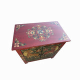 Tibetan Oriental Red Olive Green Jaguars End Table Nightstand cs7724S