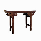Chinese Brown Natural Wood Point Edge RuYi Apron Altar Console Table cs7730S