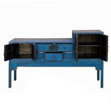 Vintage Chinese Distressed Bright Blue Drawers Foyer Narrow Side Table cs7743S