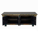 Chinese Tibetan Teal Green Blue Jewel Treasure Graphic Low TV Console Table cs7744S