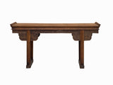 Vintage Chinese Brown Natural Wood Point Edge RuYi Apron Altar Console Table cs7780S