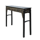 Set Chinese Vintage Black Golden Carving Motif Tall Altar Square Table cs7784BS