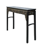 Chinese Vintage Black Golden Carving Motif Tall Altar Console Table cs7784S