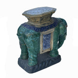 Ceramic Handmade Chinese Green Blue Oriental Elephant Pedestal Figure cs7786S