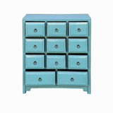 Oriental Turquoise Blue 11 Drawers Slim Narrow Chest Cabinet Dresser cs7794S