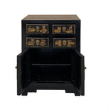Vintage Oriental Distressed People Golden Graphic Black Side Table Cabinet cs7796S