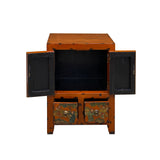 Chinese Distressed Orange People Graphic End Table Nightstand cs7799S