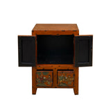 Chinese Distressed Orange People Graphic End Table Nightstand cs7806S