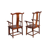 Pair Chinese Natural Wood Copper Brown Stain Yoke-Back Armchairs cs7833S