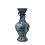 Vintage Blue White Celadon Handpainted Figural Landscape Chilong Dragon Porcelain Vase ws5032S