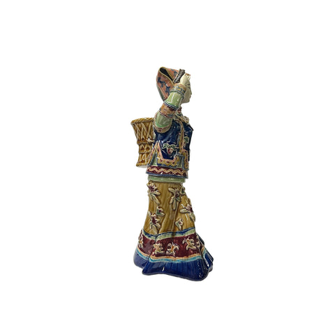 Chinese Porcelain Qing Style Dressing Tribal Basket Lady Figure ws3715S Chinese Porcelain Qing Style Dressing Tribal Basket Lady Figure ws3715S
