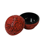 Vintage Chinese Red Lacquer Round Globe Floral Accent Box GB283S
