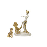 Gold White Coin Cart Lady w Poodle Fiber Glass Decor Figure ws3267S