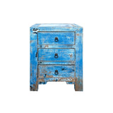 Distressed Bright Blue 3 Drawers Stone Top End Table Nightstand Chest ws4424S