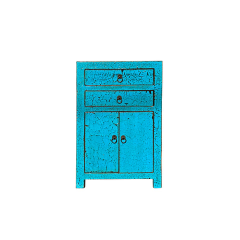 Distressed Crack Peeling Turquoise Blue 2 Drawers End Table Nightstand ws4434S