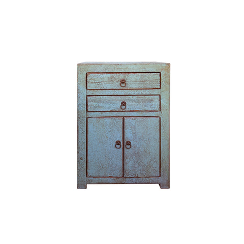 Distressed Marks Gray Blue 2 Drawers End Table Nightstand ws4477S