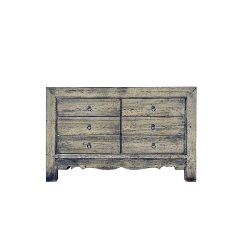 Distressed Light Gray Olive 6 Drawers Credenza Storage Sideboard Cabinet ws4456S