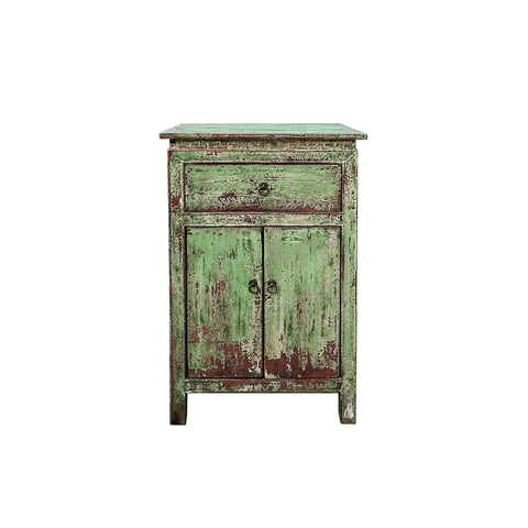 Distressed Pastel Light Green 2 Doors End Table Nightstand ws4497S