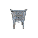 Distressed Pale Blue Grey 2 Drawers Carved Motif End Table Nightstand ws4436S