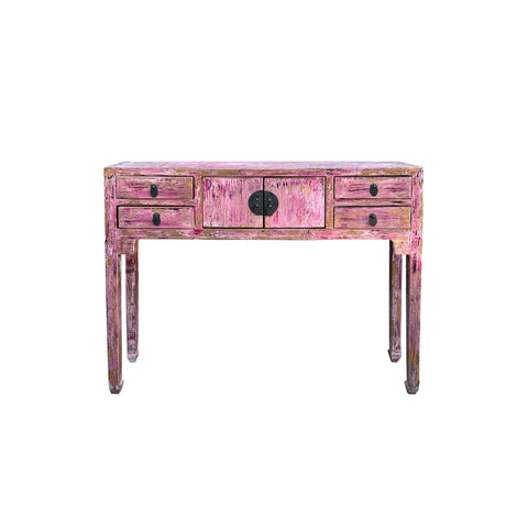 Distressed Pink Slim Narrow 4 Drawers Foyer Side Console Table ws4446S