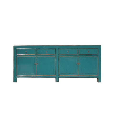 Oriental Distressed Teal Blue Credenza Sideboard Buffet Table Cabinet ws4408S