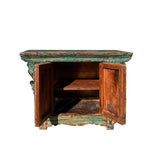 Vintage Distressed Teal Blue Green Carved Apron Low Console Table ws4468S