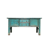 Vintage Chinese Distressed Turquoise Blue Foyer Narrow Side Console Table ws4394S