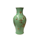 Vintage Chinese Pastel Green Turquoise Golden Birds Porcelain Vase JK201S