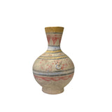 Earthy Beige Pottery Bulb Shape Faded Floral Geometric Pattern Art Vase JK214S