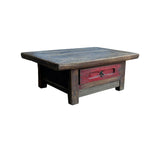 Chinese Vintage Rustic Wood Brown Drawer Low Kang Table Display Stand JK241S