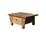 Chinese Vintage Rustic Wood Brown Drawer Low Kang Table Display Stand JK242S