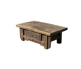 Chinese Vintage Rustic Wood Brown Drawer Low Kang Table Display Stand JK243S