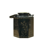 Vintage Chinese Black Inkstone Octagonal Teapot Shape Display Art JK274S