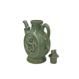 Oriental Celadon Green Wine Jar Shape Dragon Ceramic Art Vase Jar JK278S