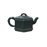 Vintage Chinese Gray Blue Hexagonal Bamboo Theme Zisha Clay Teapot Art Display JK298S