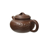 Vintage Brown Round Heart Shape Scroll Pattern Zisha Clay Teapot Art Display JK300S