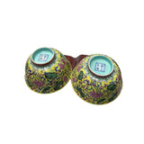 Pair Chinese Porcelain Yellow Enamel Flower Cup Display Art JK307S