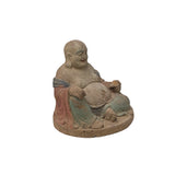 Fade Color Rustic Wood Sitting Happy Laughing Buddha Statue JK312S